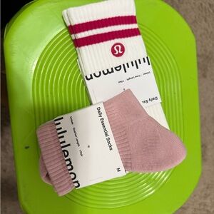 lululemon athletica White and Pink Daily Essential Socks